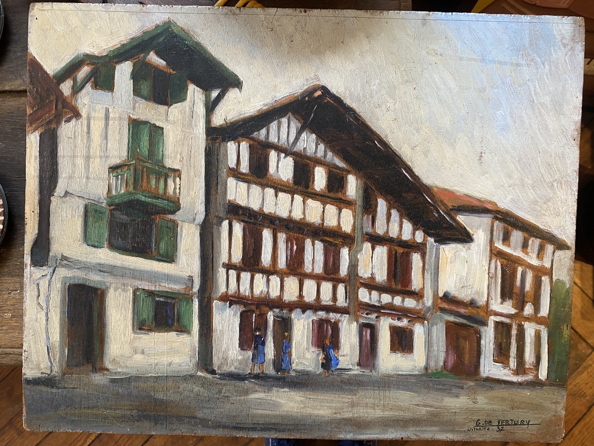 Basque Country, Ustaritz, 1937, Oil On Panel, G. De Ventury, Lapurdi, Labourd, Euskal Herria