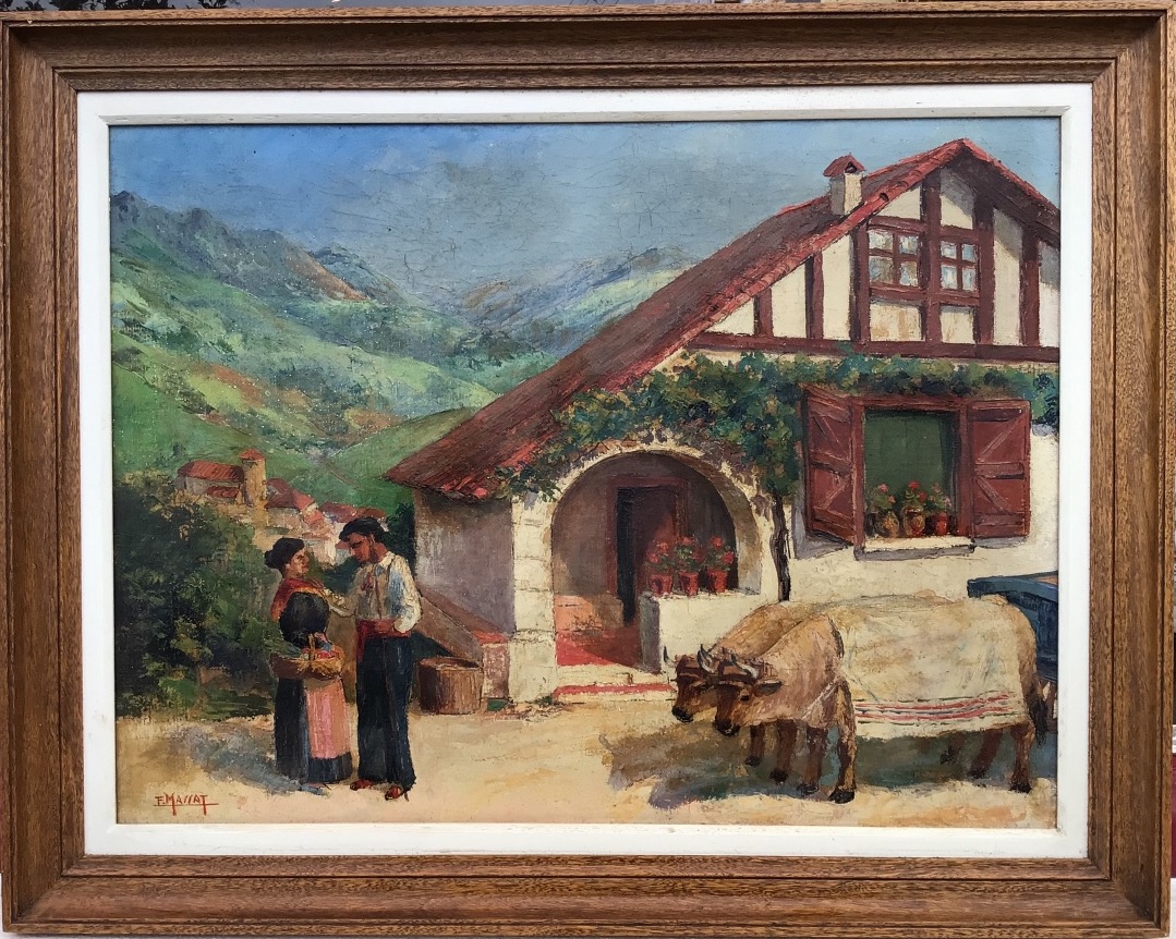 HST Pays basque Sare Zugaramurdi F. Massat 1930/40 attelage boeufs Etxea ferme basque couple