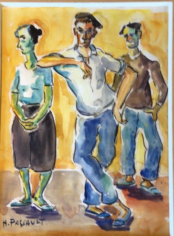 Gouache By Henri Pascault, A Painter From Ciboure: Basque Sailors In Saint-jean-de-luz, Basque Country
