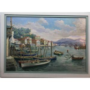 Port Of Pasaia Pasajes South Basque Country Oil On Panel By Alphonse Milcent