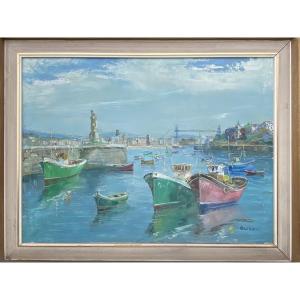 Hst Port Of Bilbao Southern Basque Country Gorbea Basque Painter 1960/70 Marine Bilbo