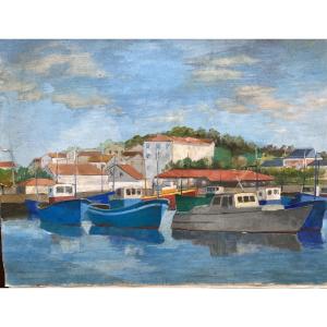 gouache Jean Faure pays basque Ciboure St jean de luz port de pêche