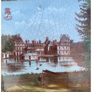 Pair Of 18th-century Ceramic Tiles Depicting Loire Valley Castles: Fontainebleau And Chenonceau.