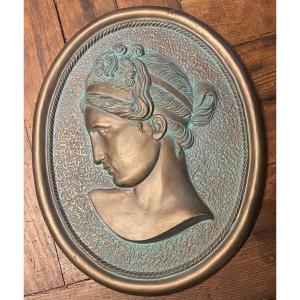 Plâtre métallisé/bas relief art déco neo classique 1920/30  tête de femme 41x33