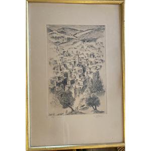 Edmond Vales (1918/2001) Gravure pointe sèche 2/50 Fes médina Maroc orientalisme