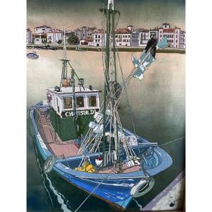 émaux port de saint jean de luz pêche basque peintre basque de Guipuzkoa J Alava (1918/)