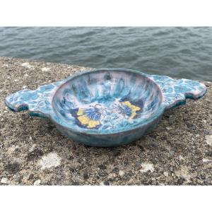 Cazaux Biarritz Art Ceramics, Basque Country, Blue Butterflies, Trays With Handles