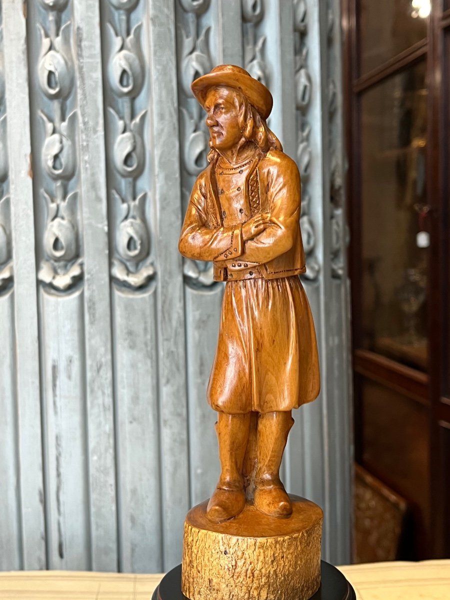 Sculpture En Buis Monoxyle Figurant Un Breton .-photo-2