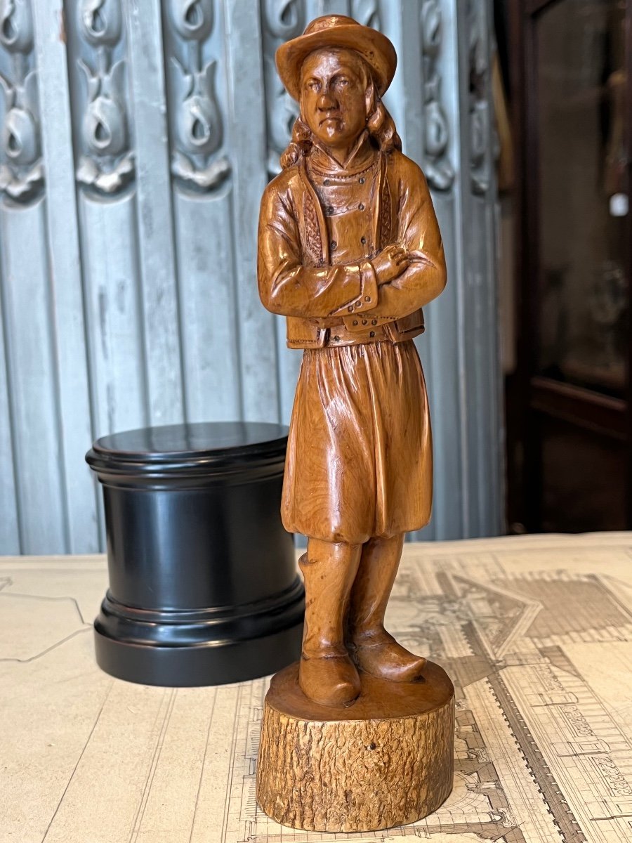 Sculpture En Buis Monoxyle Figurant Un Breton .-photo-6