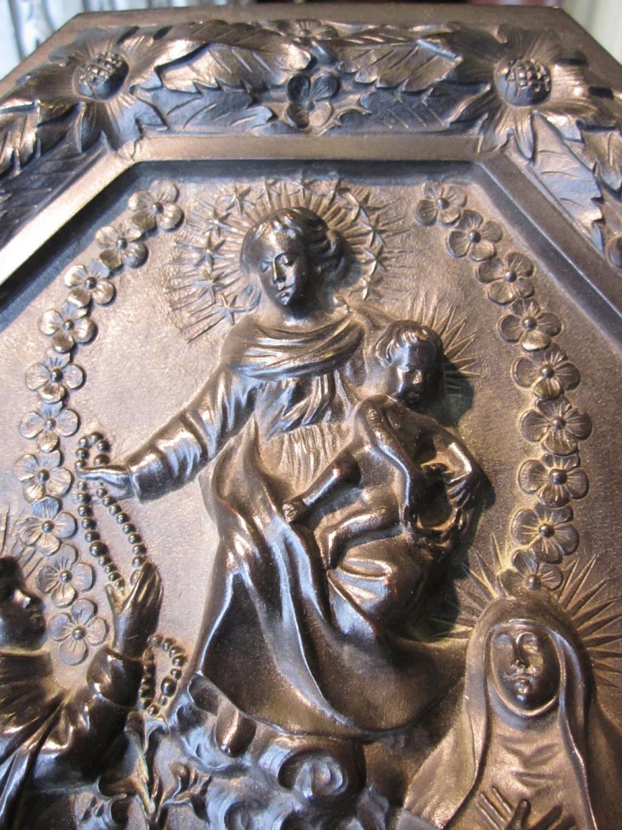 Plaque En Bronze Octogonale Representant La Vierge-photo-3