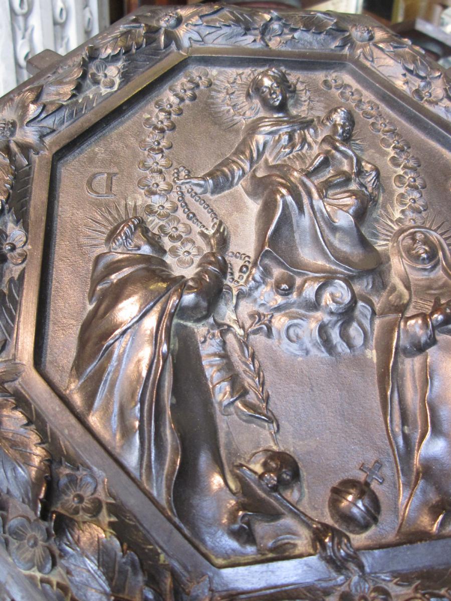 Plaque En Bronze Octogonale Representant La Vierge-photo-3