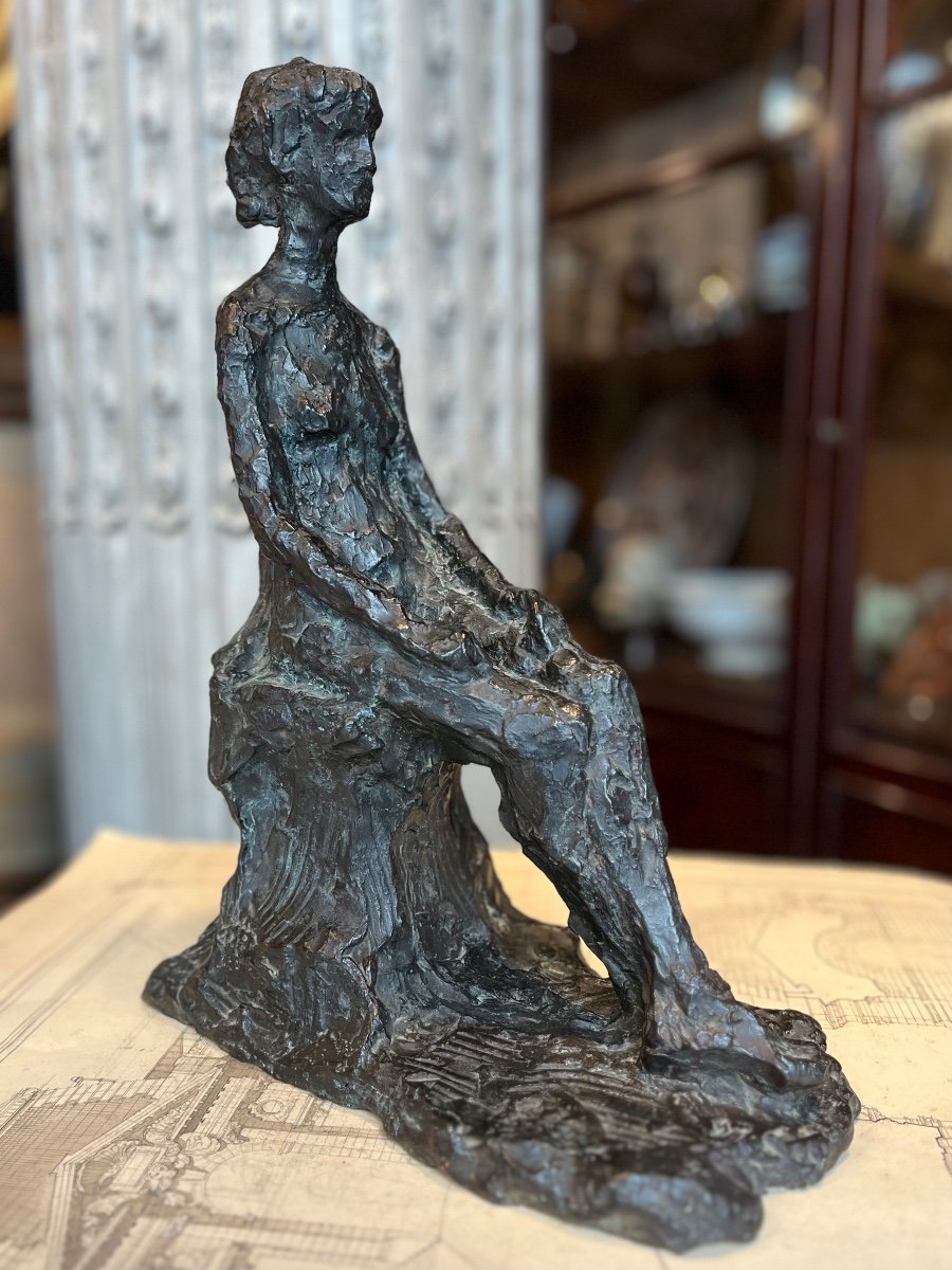 Bronze Sculpture. Yves Bodiou. Seated Woman.