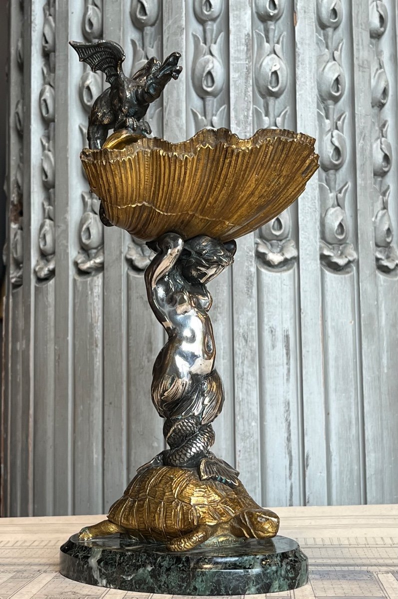 Empty Pocket Cup In Gilded And Silvered Bronze.