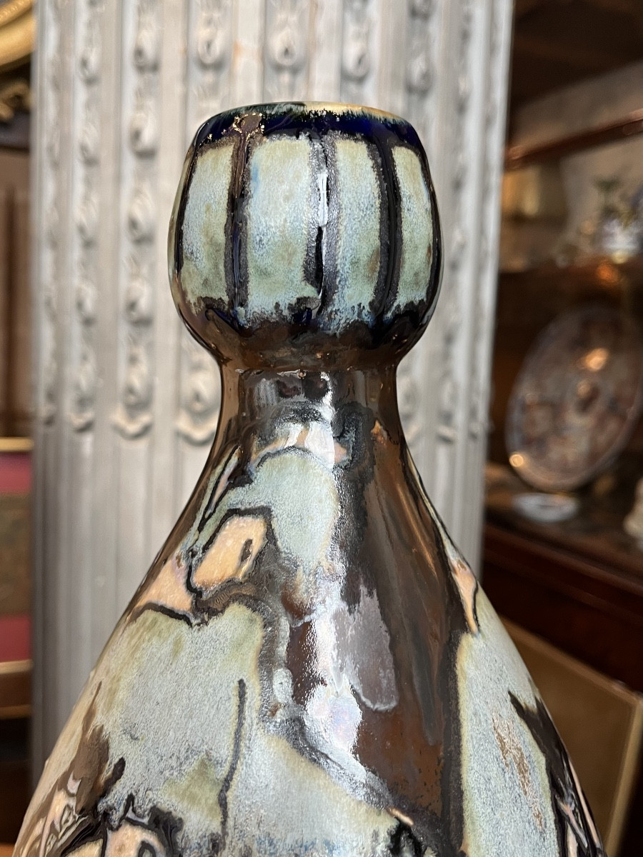 Polychrome Stoneware Vase Hb Quimper Odetta.-photo-2