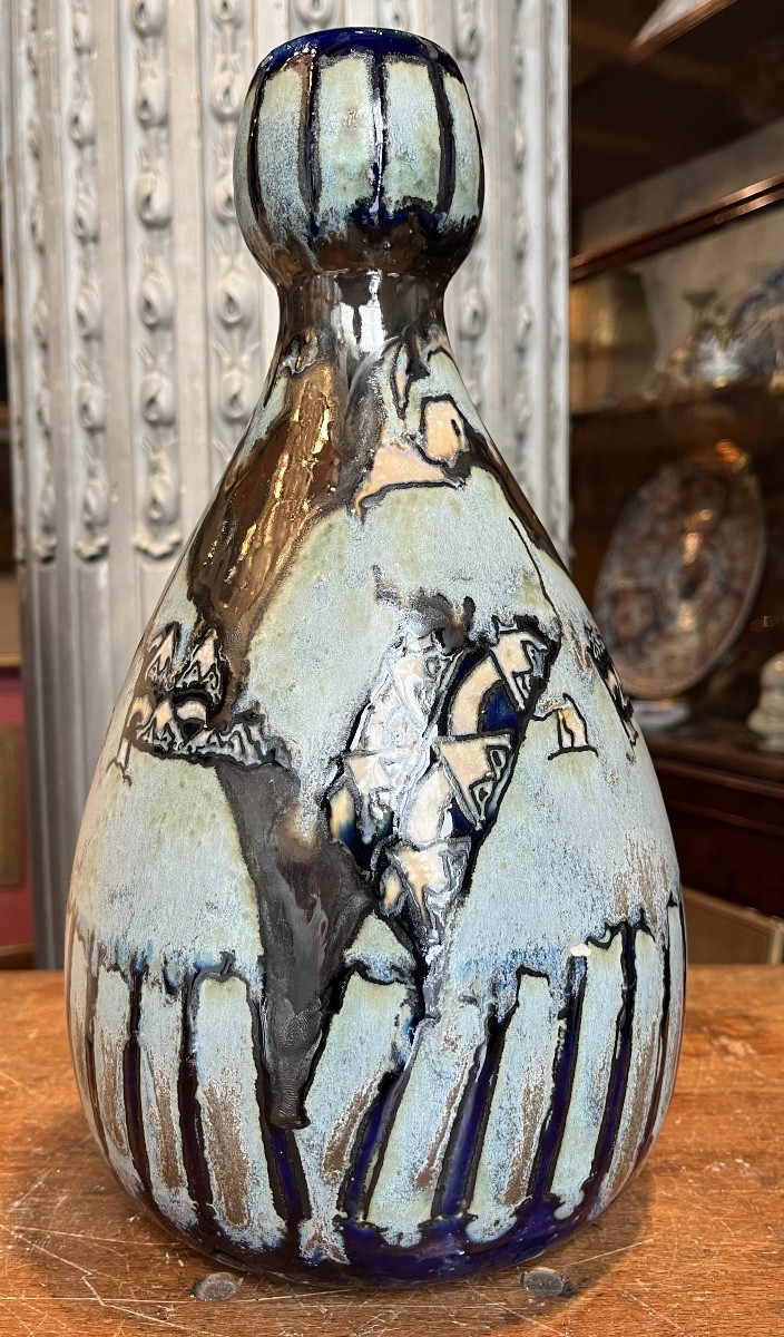 Polychrome Stoneware Vase Hb Quimper Odetta.-photo-3