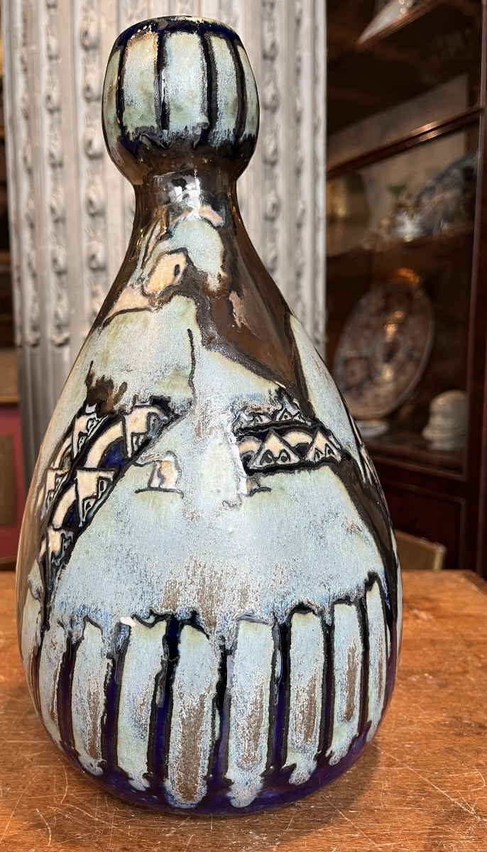 Polychrome Stoneware Vase Hb Quimper Odetta.-photo-5