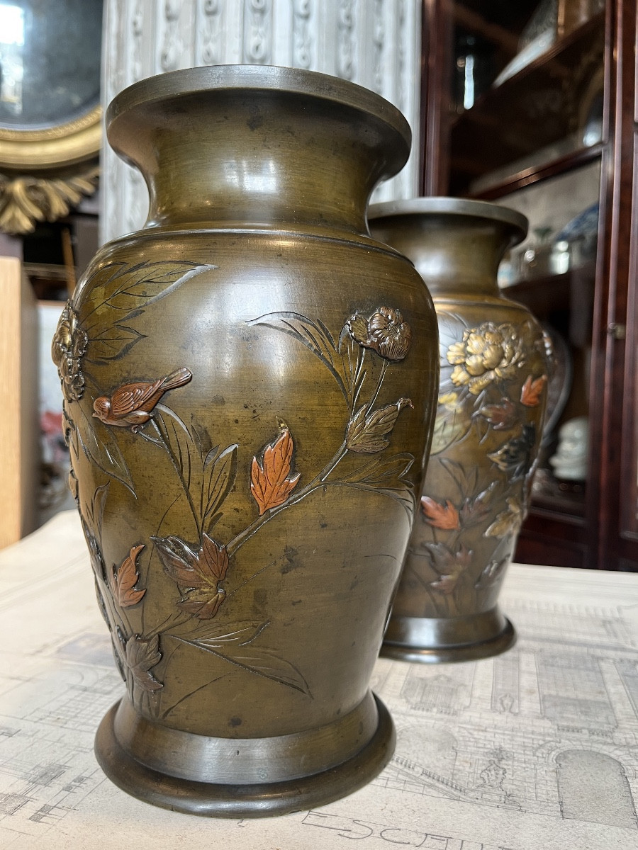 Paire de vases en bronze .Japonais.-photo-2