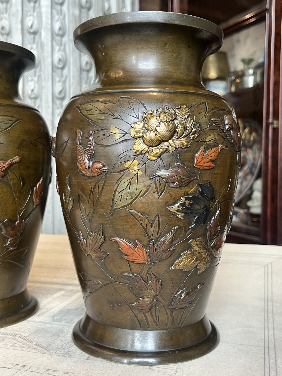 Paire de vases en bronze .Japonais.-photo-4