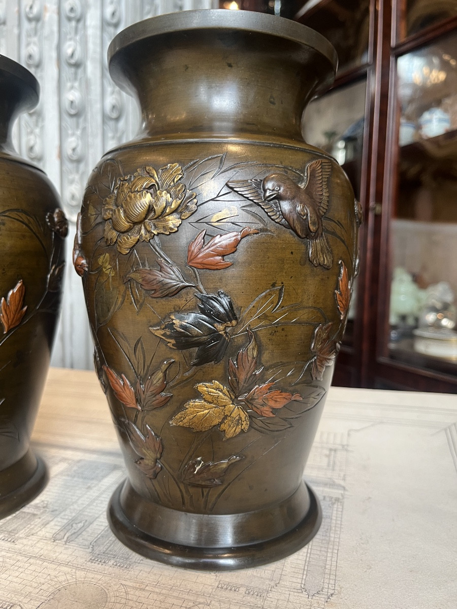 Paire de vases en bronze .Japonais.-photo-7