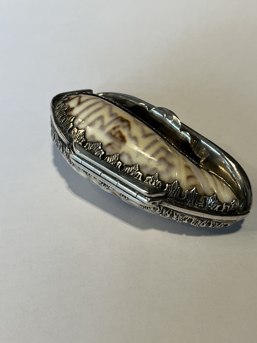 Boîte à pilules en coquillage montée en argent .-photo-6