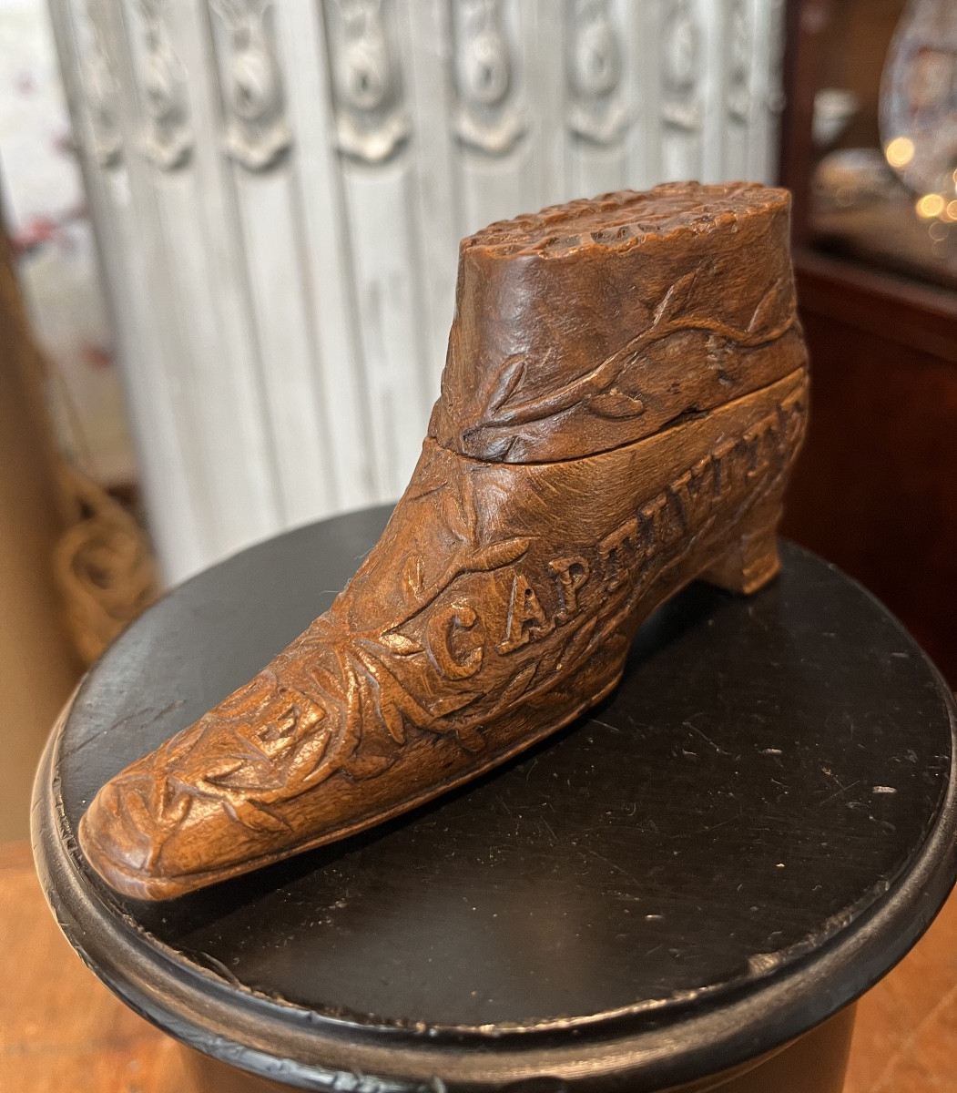 Carved Wooden Snuffbox Dated 1871.-photo-3
