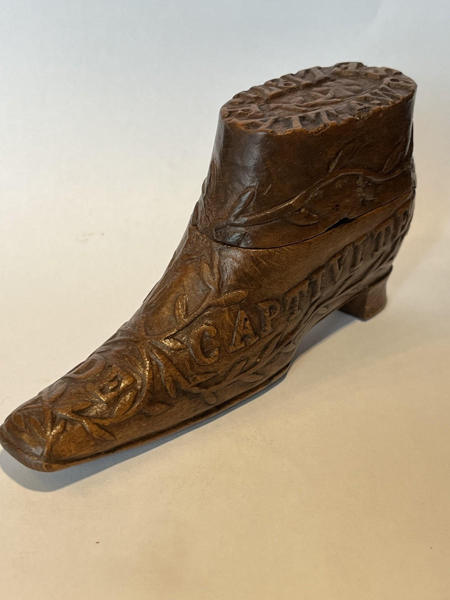 Carved Wooden Snuffbox Dated 1871.