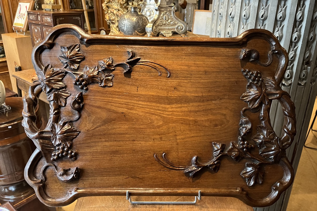 Plateau Art Nouveau en acajou .-photo-4