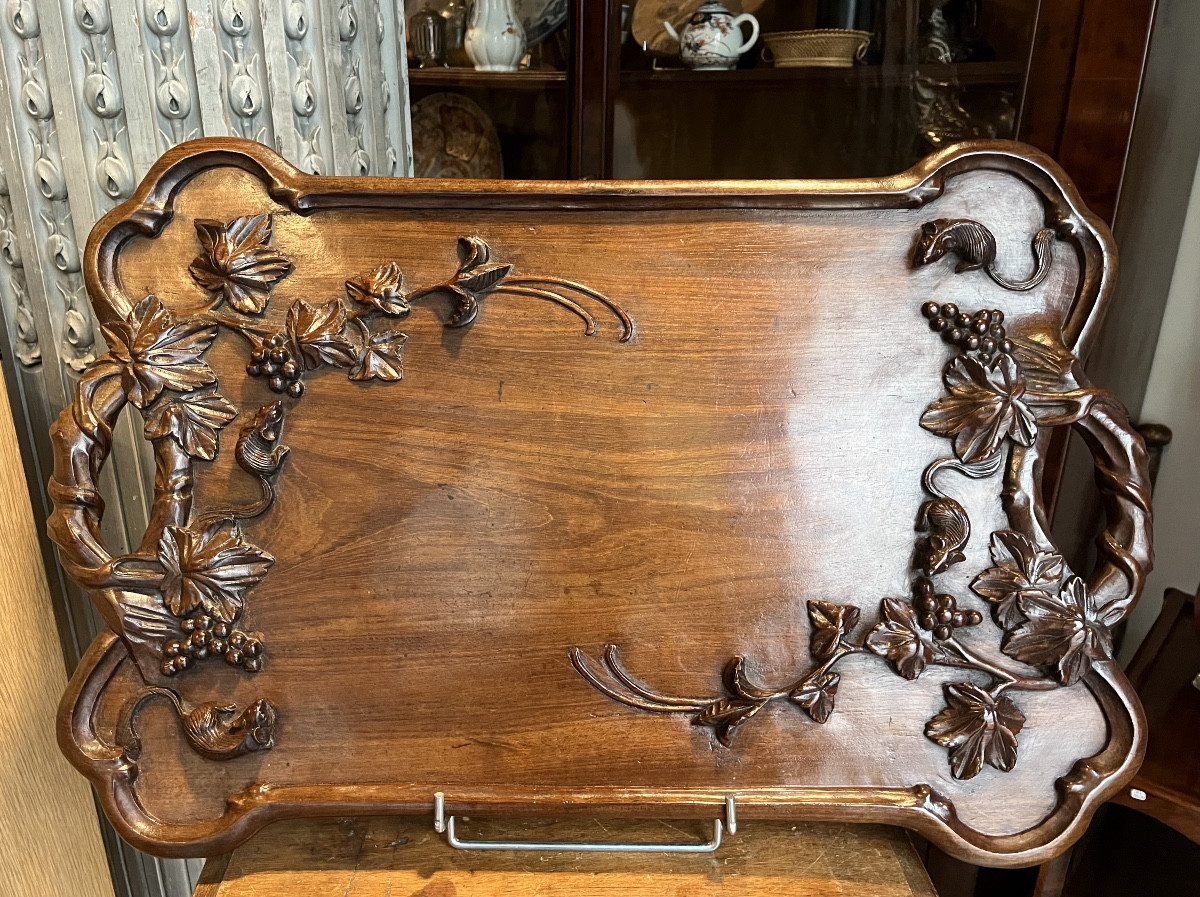 Plateau Art Nouveau en acajou .-photo-3