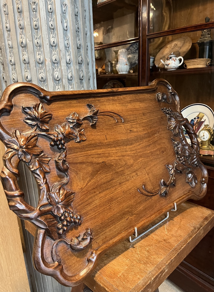 Plateau Art Nouveau en acajou .