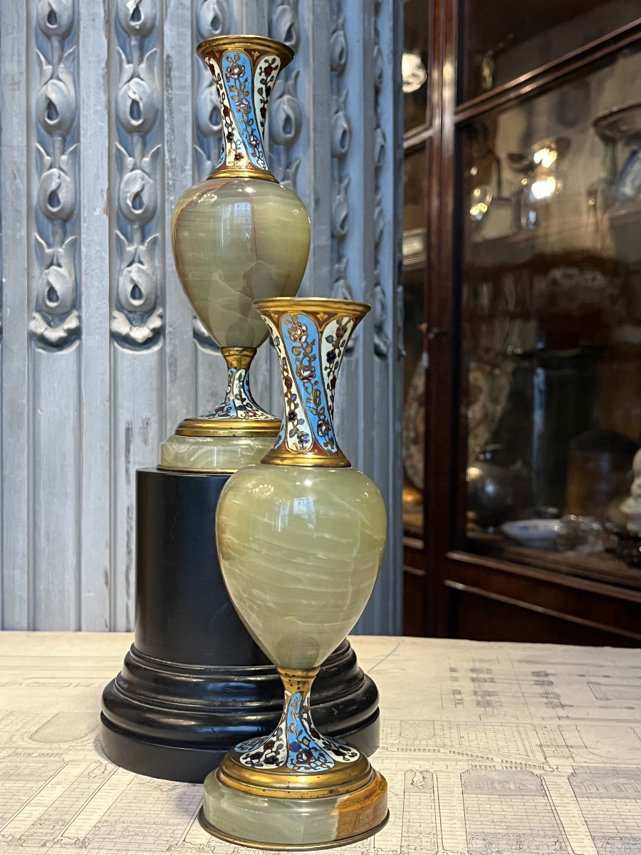 Paire de vase en Onyx d’Algérie et bronze .-photo-2