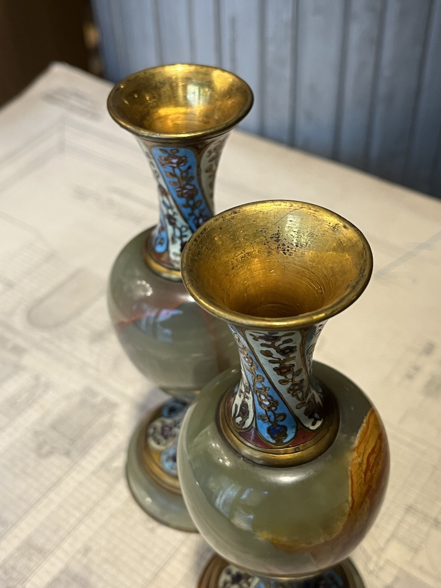 Paire de vase en Onyx d’Algérie et bronze .-photo-4