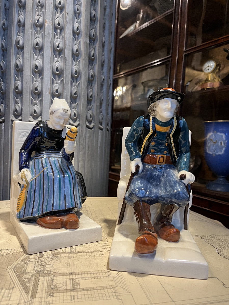 Pair Of Hb Quimper Bookends.-photo-4