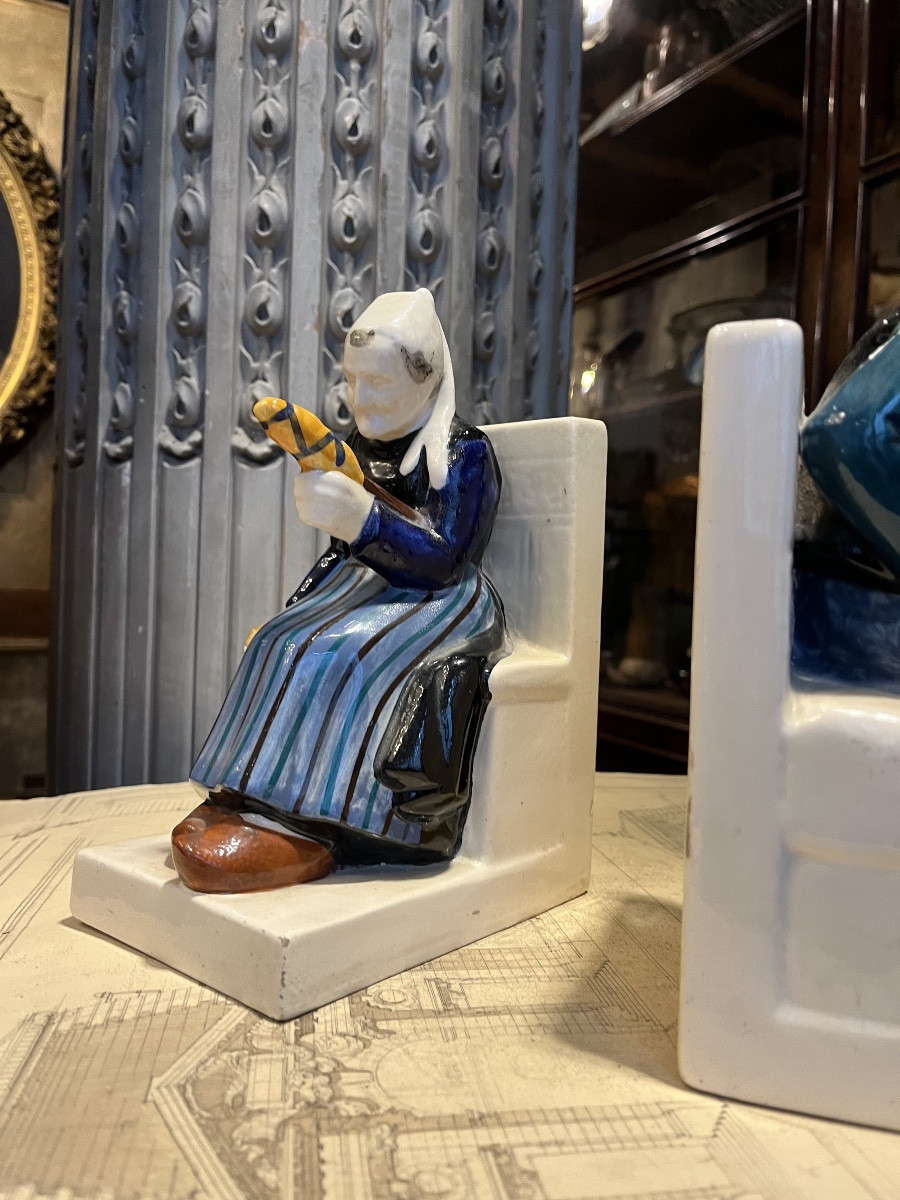 Pair Of Hb Quimper Bookends.-photo-5