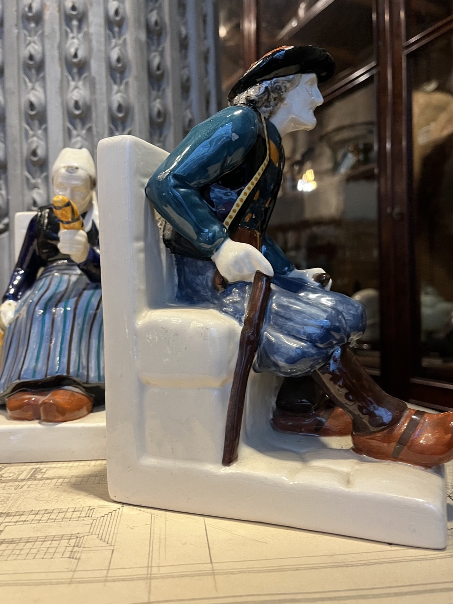 Pair Of Hb Quimper Bookends.-photo-8