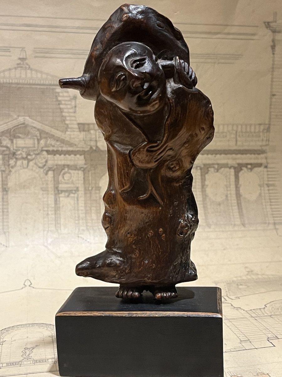 Racine d’arbre sculpté figurant un Chinois .-photo-4