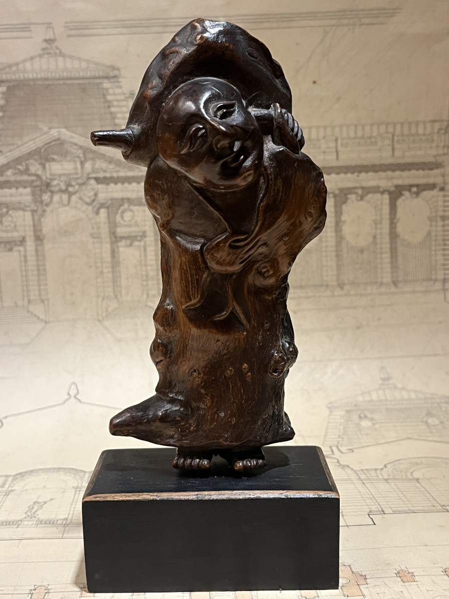 Racine d’arbre sculpté figurant un Chinois .-photo-7