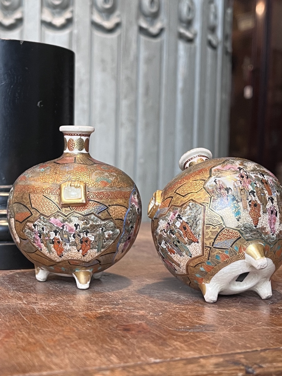 Satsuma .pair Of Ball-shaped Vases .-photo-8