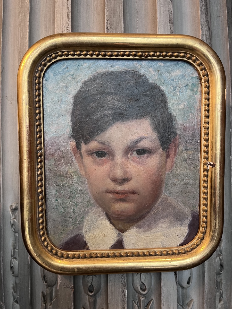 Portrait , huile sur carton vers 1920 .-photo-3