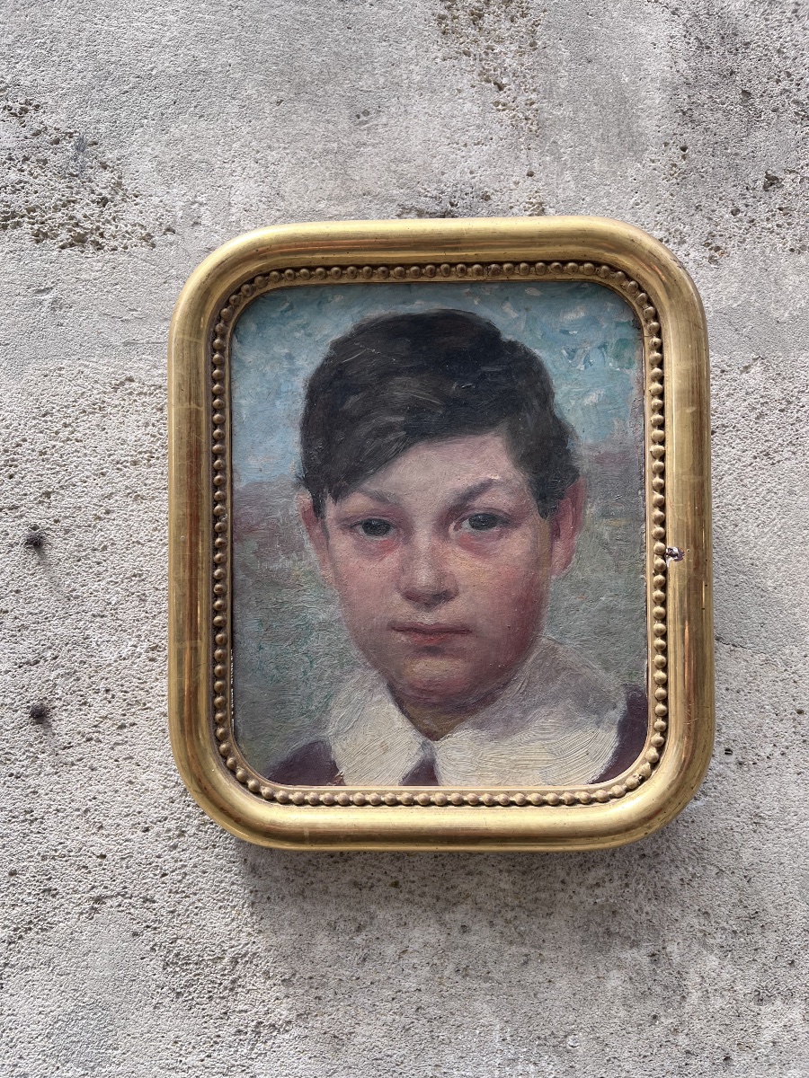 Portrait , huile sur carton vers 1920 .-photo-3