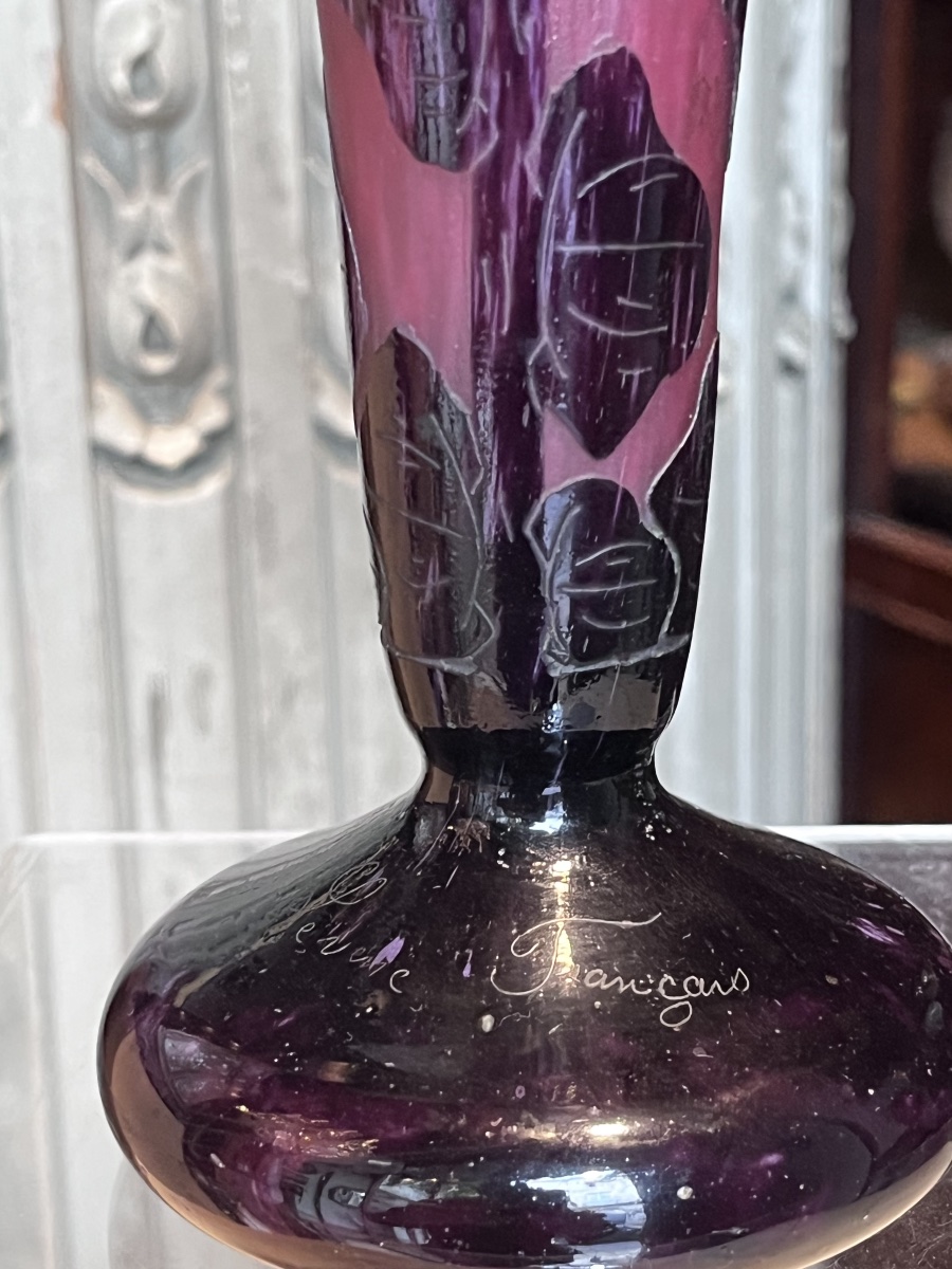 Vase Decorated With Dahlias. Le Verre Français.-photo-4