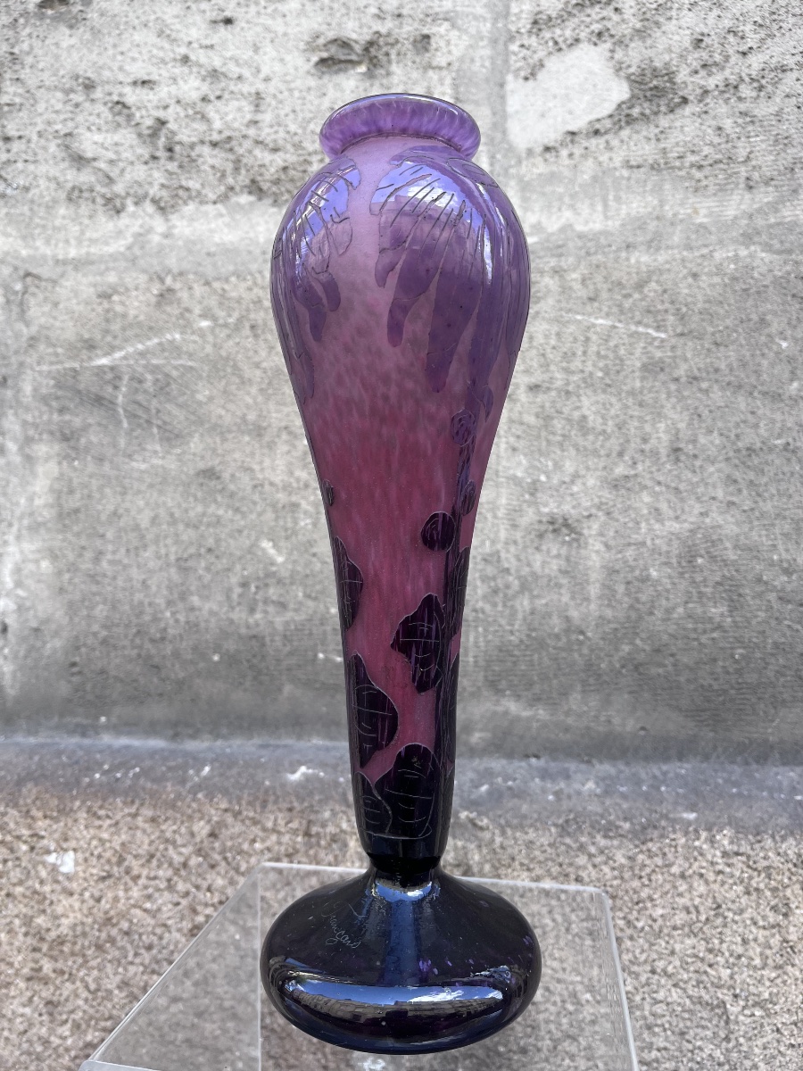 Vase Decorated With Dahlias. Le Verre Français.-photo-2