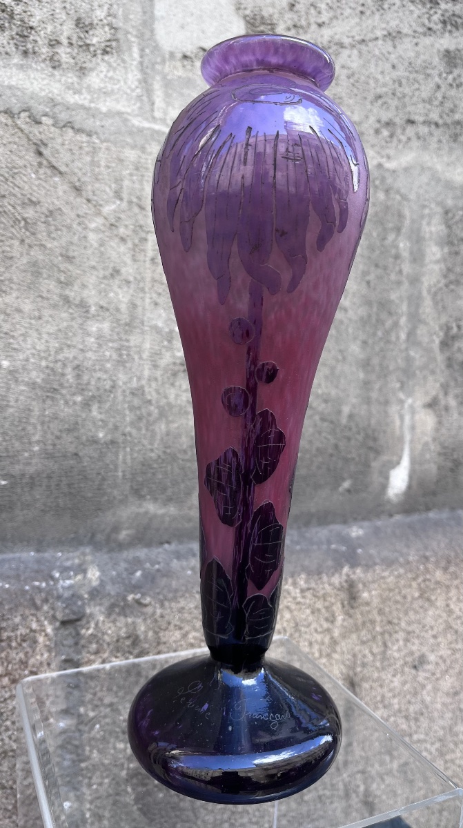 Vase Decorated With Dahlias. Le Verre Français.-photo-3