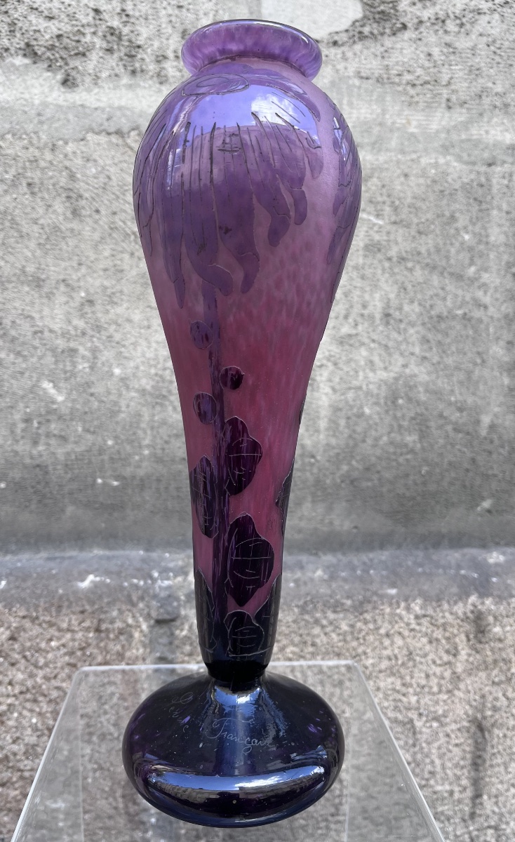 Vase Decorated With Dahlias. Le Verre Français.-photo-4