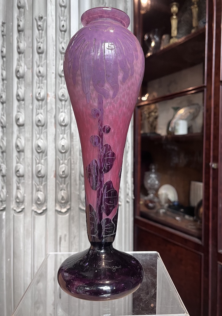 Vase Decorated With Dahlias. Le Verre Français.-photo-8
