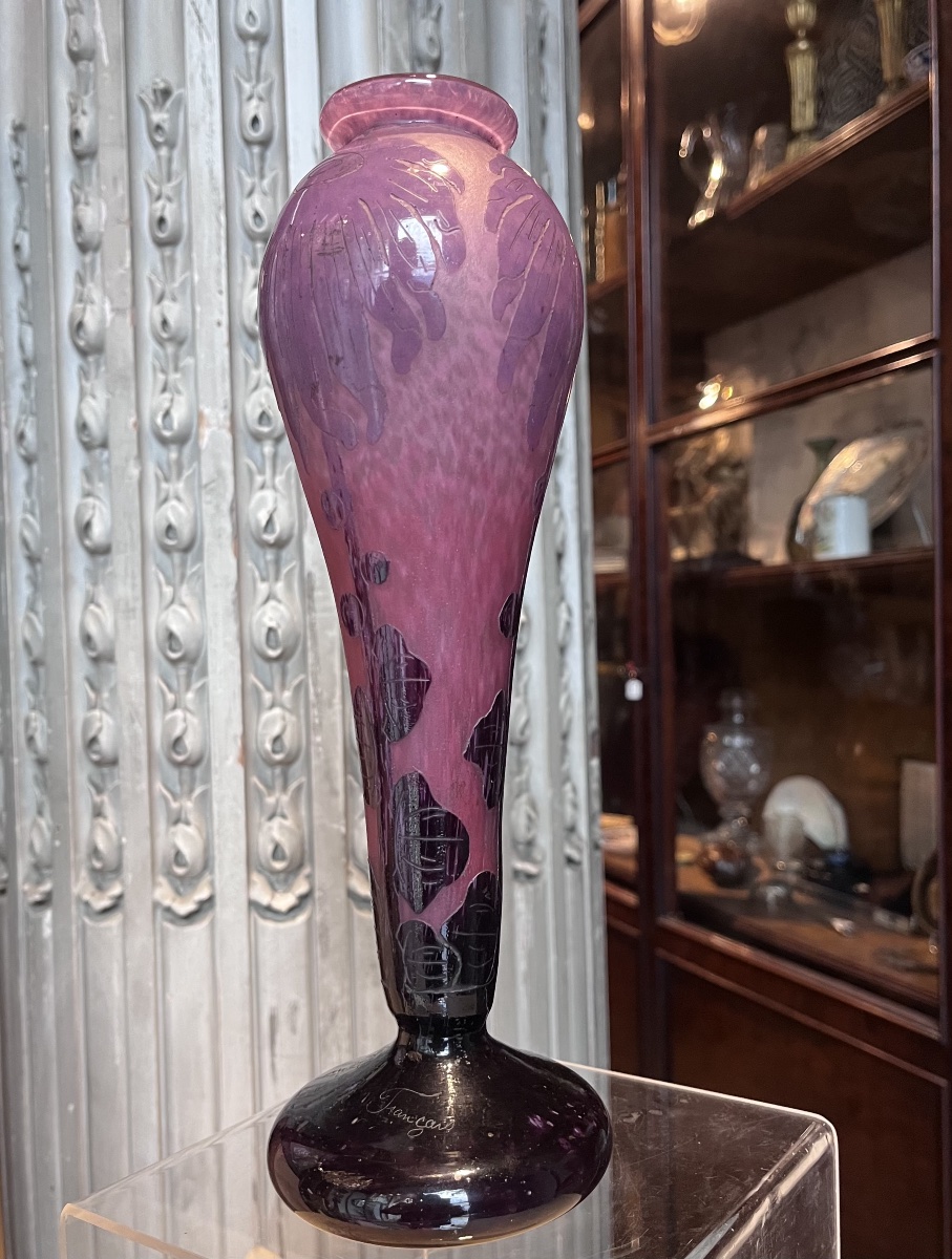 Vase Decorated With Dahlias. Le Verre Français.