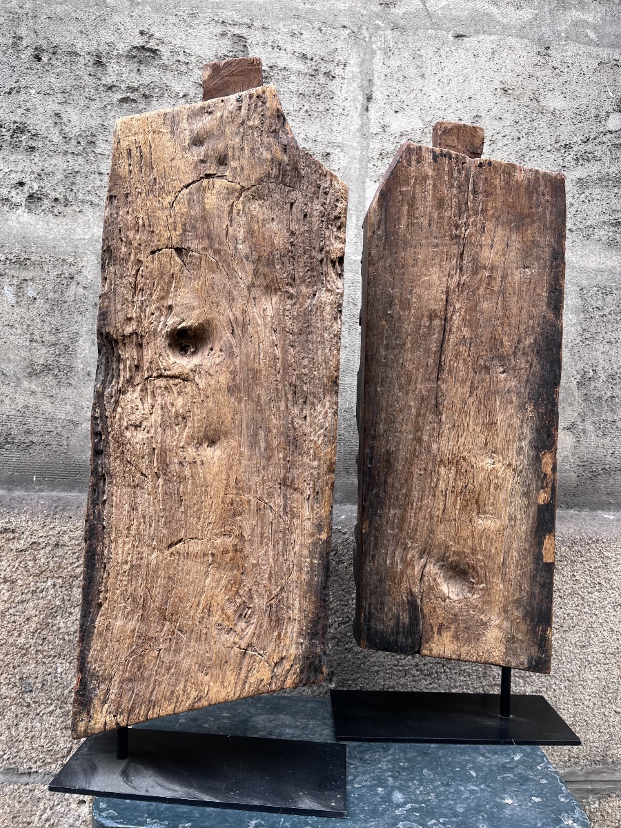 Paire d’éléments en bois sculpté . Inde -photo-6