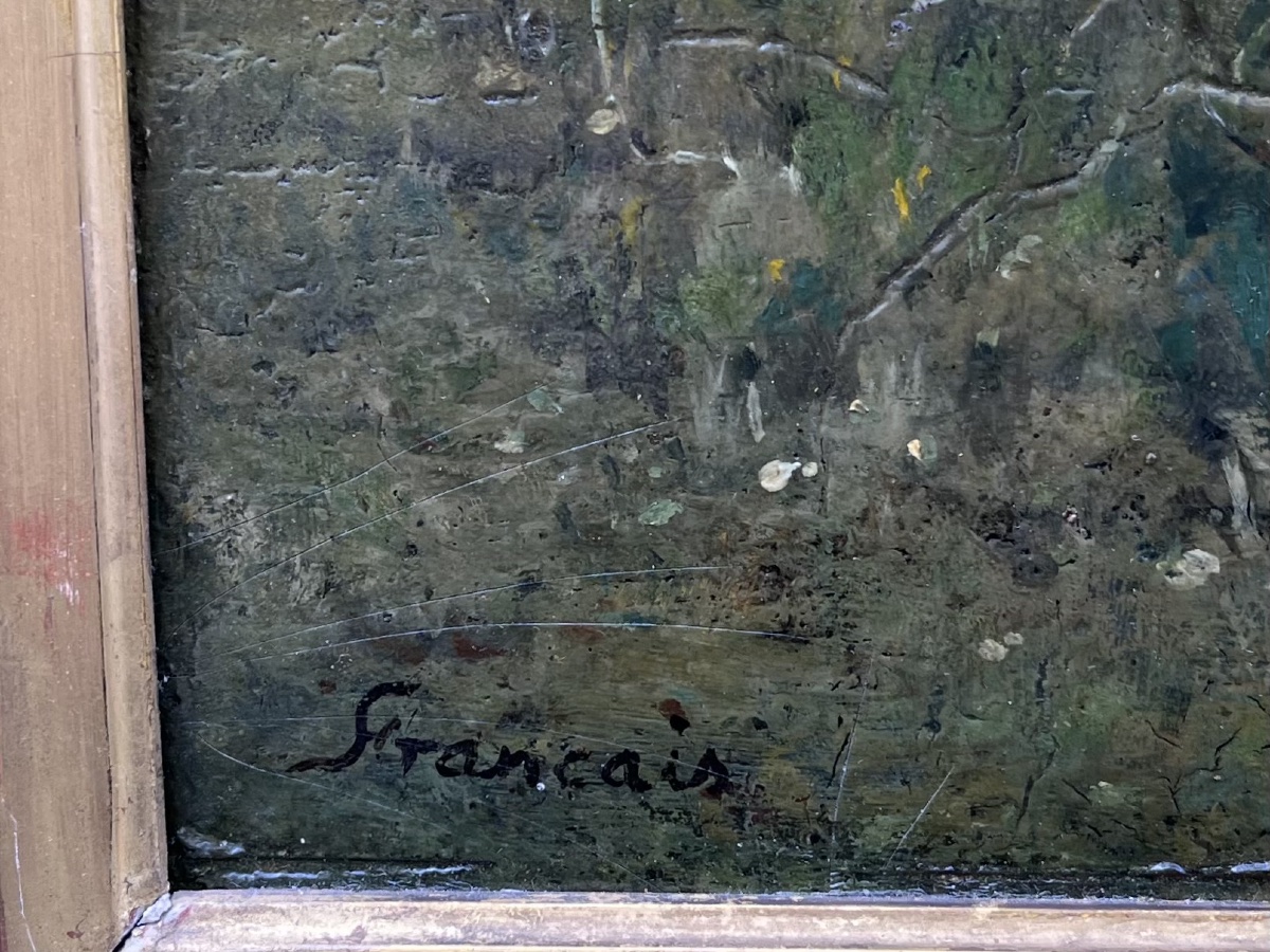 François Louis Français . Les biches , huile sur panneau -photo-2
