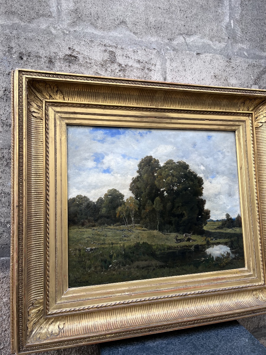 François Louis Français . Les biches , huile sur panneau -photo-4