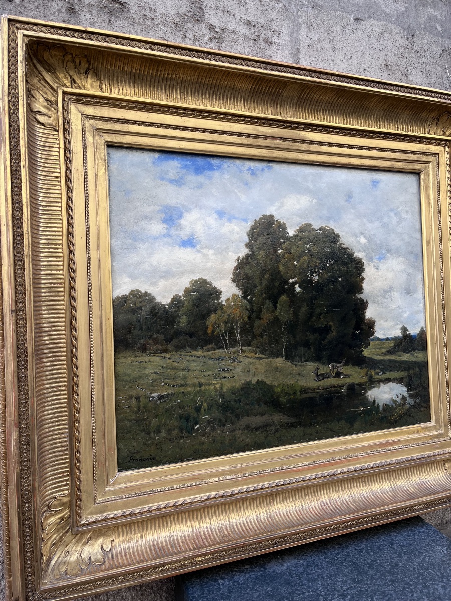 François Louis Français . Les biches , huile sur panneau -photo-7