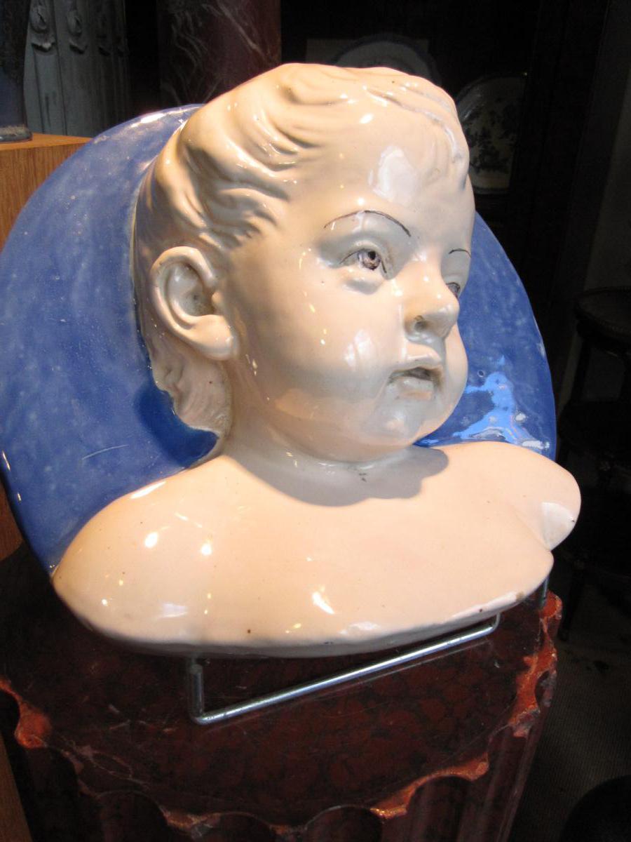 Tête d'Enfant En Faience Probablement Manufacture De Cantagalli-photo-1